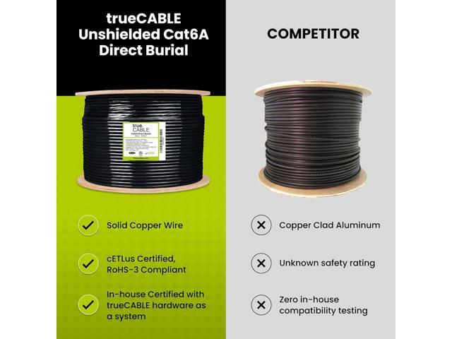 TRUE CABLE Cat6A Direct Burial Bulk Ethernet Cable, 500ft, Brown, Waterproof, Outdoor Rated CMX, 23AWG Solid Bare Copper, 750MHz, PoE++ 100W,...