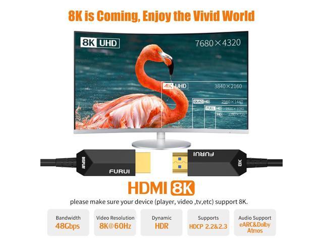 8K Fiber HDMI Cable 50ft, Fiber Optic HDMI 2.1 Cable 8K@60Hz,4K@120Hz 48Gbps, Dynamic HDR, eARC Compatible with RTX 3080/3090 Xbox Series X PS5...