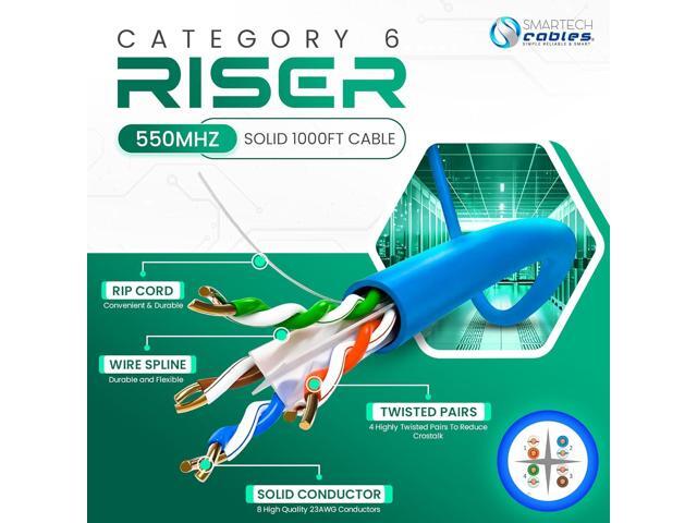 Smartech Cables Cat6 Riser Cable 1000FT 23AWG UTP 4 Pairs, 550MHz 10Gbps Ethernet Cable for Home, Office, Streaming & Gaming CMR Rated for...