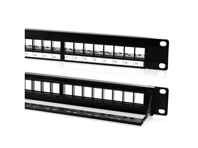 NewYork Cables Blank Keystone 24 Port Cat6 Patch Panel - 10Gb Ethernet 1U Horizontal Rack Mount, Color-Coded T568A/B Labels, Network for Data...
