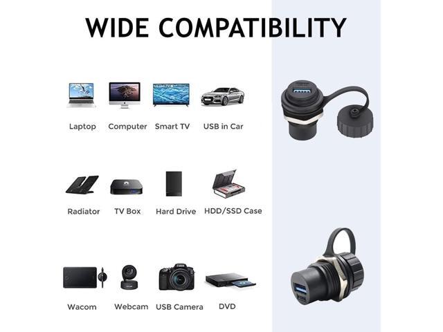 PENGLIN 2PCS Waterproof USB 3.0 Panel Mount Coupler, IP67 USB Pass Through Connector, Female to Female Bulkhead Extension Adapter