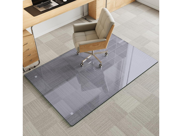 Tempered Glass Gray Chair Mat for Carpet & Hard Floor, 36'x55' Office Chair Mat - Heavy Duty & Scratch Resistant, Non-Slip Pads, Rounded Corners &...