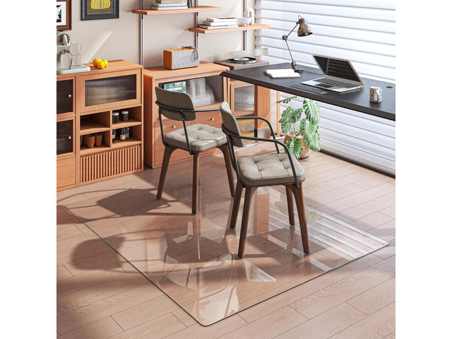 [Tempered Glass] 60x48 Rounded Glass Chair Mat with Polished Edge Clear Office Chair Mat, Glides Smoothly, Suitable for Carpet or Hardwood Floors