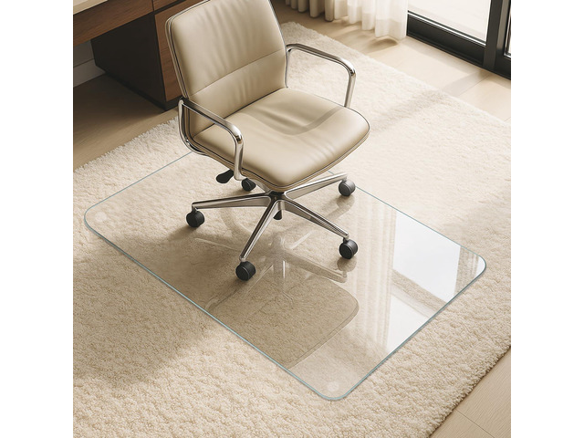 VASUHOME Heavy-Duty Tempered Glass Chair Mat, 31 x 48 Inch Large Office Floor Mat for Carpet or Hardwood Floors, 1/5' Thick with 12 Anti-Slip Pads