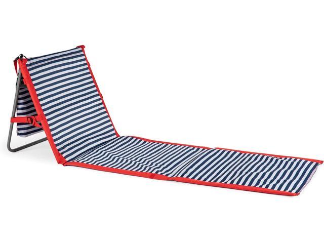 PICNIC TIME Beachcomber Portable Lounger - Soft Beach Mat & Chair - Blue Pinstripe