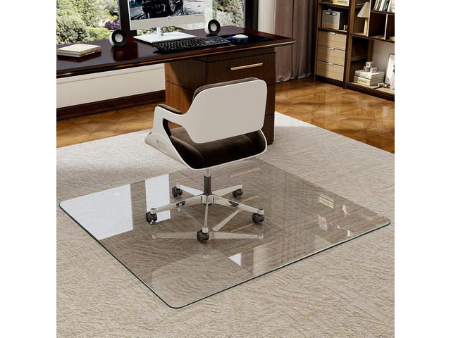 40' x 47' Tempered Glass -Glass Chair Mat, Heavy Duty Hard Floor Mat with Round Corner and Polished Edge, Office Chair Mat for Carpet Office Home...