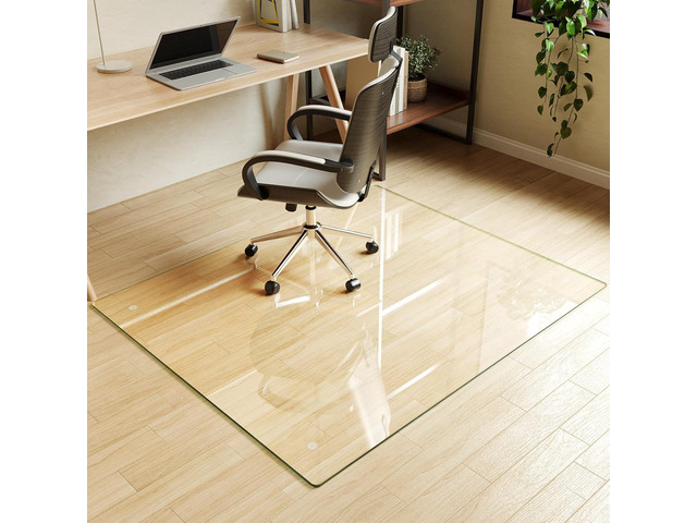 Koonmi Tempered Glass Chair Mat for Hardwood Floors & Carpets, 46' x 55 Transparent Heavy Duty Office Floor Protector with Noise-Free Gliding...