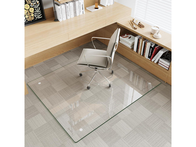 Tempered Glass Chair Mat for Carpet & Hard Floor, 40'x48' Office Chair Mat - Heavy Duty & Scratch Resistant, Non-Slip Pads, Rounded Corners &...
