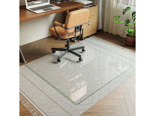 Koonmi Tempered Glass Chair Mat for Hardwood Floors & Carpets, 46' x 46 Transparent Heavy Duty Office Floor Protector with Noise-Free Gliding...