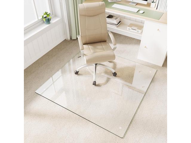 Office Chair Mat for Carpet, 46'x46' Heavy Duty Tempered Glass Office Chair Mat with Rounded and Polished EdgesClear Desk Chair Mat for Office and...