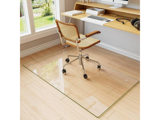 Koonmi Tempered Glass Chair Mat for Hardwood Floors & Carpets, 30' x 55 Transparent Heavy Duty Office Floor Protector with Noise-Free Gliding...