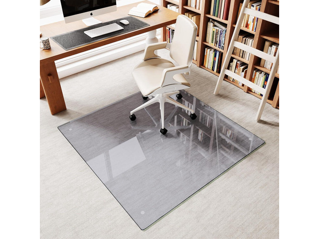 Tempered Glass Chair Mat, 46'x46' Office Chair Mat for Carpet, Grey Stain-Resistant Computer Chair Mat, Round Corner and Polished Edge for Smooth...