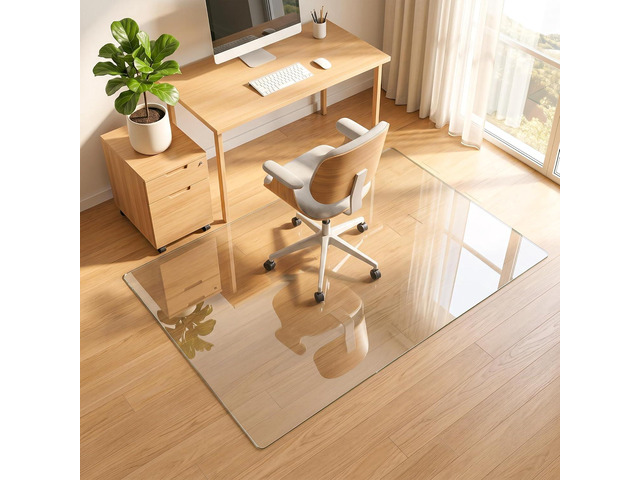 30'x55' Tempered Glass Office Chair Mat for Carpet & Hardwood Floor, 1/5' Thick Clear Floor Protector Desk Chair Mat with Rounded and Polished Edges