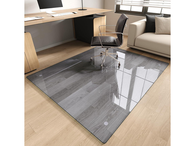 Tempered Glass Office Chair Mat, 46'x55' for Carpet & Hardwood Floors, Grey Heavy Duty 0.2' Thick Computer Chair Mat with Non-Slip Pads, Scratch...