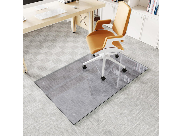 Tempered Glass Chair Mat, 30'x48' Heavy Duty Office Chair Mat for Carpet, Grey Carpet Protector Mat for Office Chair, Hides Dirt/Fur Better,...