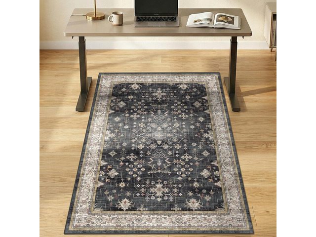 3x4 Black Boho Office Chair Mat for Hardwood Floors - Ultra-Soft Low Pile Desk Rug with Non-Slip Backing, Small 36x48 Computer Chair Area Rug for...