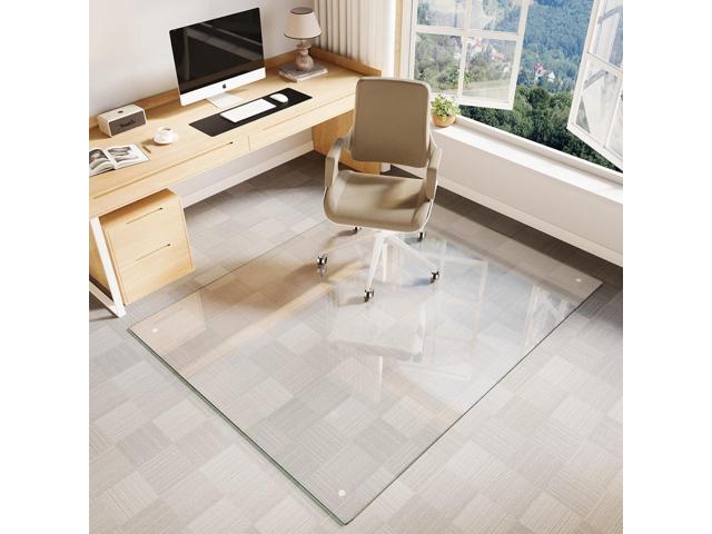 Tempered Glass Chair Mat, 46'x60' Office Chair Mat for Hardwood Floor, Clear Carpet Protector Mat for Office Chair, 4 NonSlip Pads, Noise-Free...