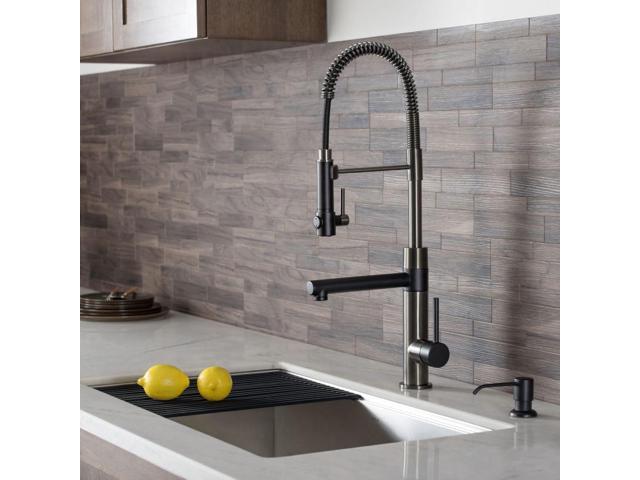 Kraus KPF-1603MBSB Artec Pro 2-Function Commercial Style Pre-Rinse Kitchen Faucet with Pull-Down Spring Spout and Pot Filler, Matte Black/Black...