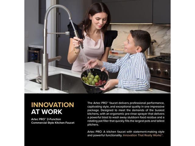 Kraus KPF-1603MBSB Artec Pro 2-Function Commercial Style Pre-Rinse Kitchen Faucet with Pull-Down Spring Spout and Pot Filler, Matte Black/Black...