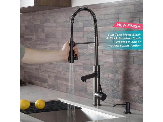 Kraus KPF-1603MBSB Artec Pro 2-Function Commercial Style Pre-Rinse Kitchen Faucet with Pull-Down Spring Spout and Pot Filler, Matte Black/Black...