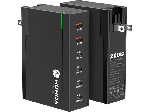 HUNDA 200W USB C Charger GaN Charging Station 6 Ports Fast PD 100W Type C MacBook Charger Desktop Adapter Support PD3.0 /PPS 45W /QC5 for MacBook...