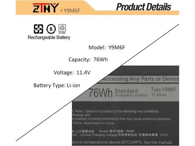 ZTHY Y9M6F Laptop Battery Replacement for Dell Alienware M15 R2 P87F Alienware M17 R2 P41E Series 0Y9M6F 8K84V 08K84V P41E001 P87F001 11.4V 76Wh