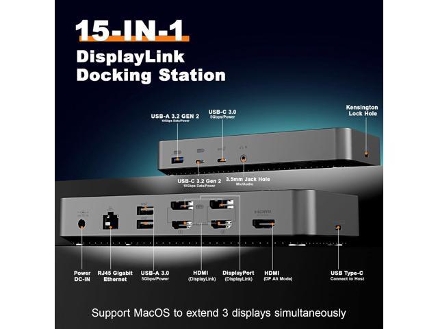 DisplayLink Docking Station 3 Monitors with 130W Power Supply,15 in 1 USB C Triple 4K Display Dock for M1 M2 M3 M4 Thunderbolt MacBook Pro/Air and...