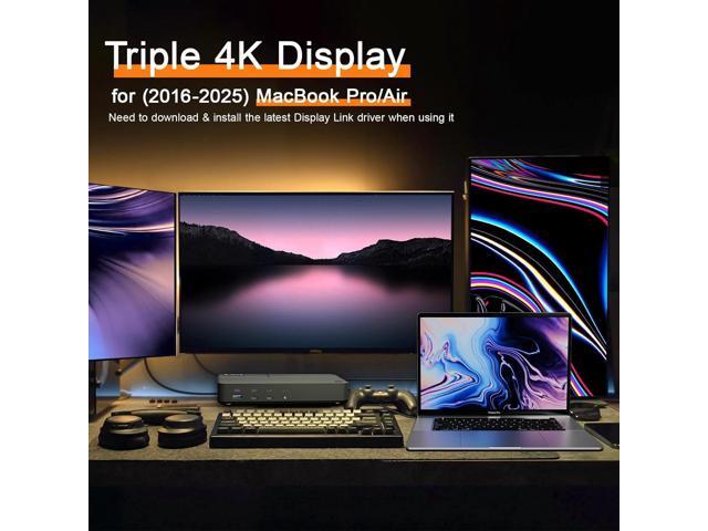 DisplayLink Docking Station 3 Monitors with 130W Power Supply,15 in 1 USB C Triple 4K Display Dock for M1 M2 M3 M4 Thunderbolt MacBook Pro/Air and...