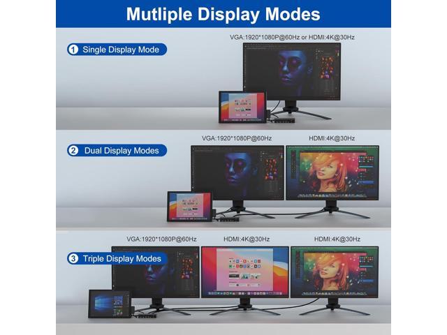 Surface Pro Docking Station Triple Displays with Power Supply, 12 in 1 Surface Dock Station with Dual 4K HDMI+VGA for Surface Pro...