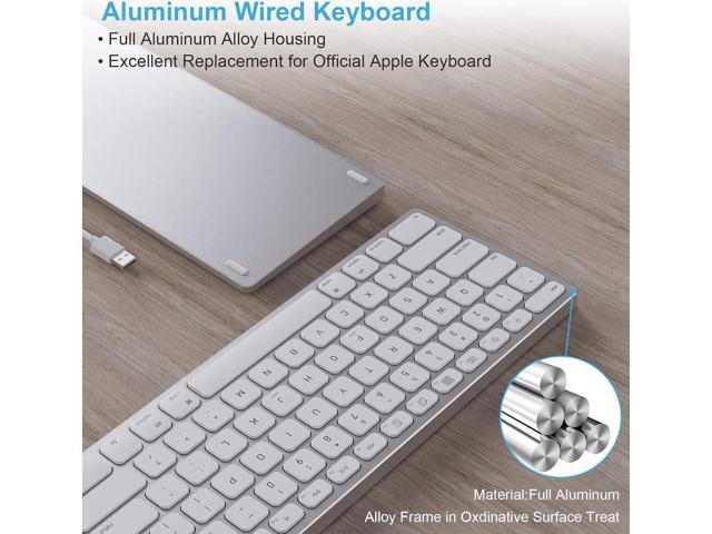 All-Aluminum Wired Mac Keyboard with USB-A/USB-C 2-in-1 Plug-and-Play Cable, Full-Size Numeric Keypad, Metal Unibody Design, Stick-On Risers,...