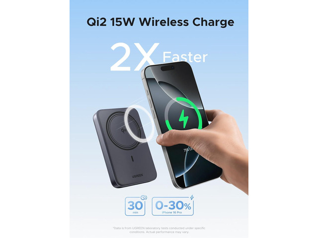 UGREEN Magnetic Power Bank Qi2 Certified 15W Fast Charging Wireless Battery Pack Slim 10000mAh Magsafe Portable Charger with 20W USB-C for iPhone...