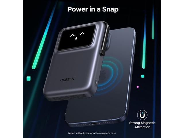 UGREEN Uno 10000mAh Magnetic Portable Charger, Qi 7.5W Wireless Power Bank, PD 20W USB C Battery Pack with Foldable Stand and TFT Display MagSafe...