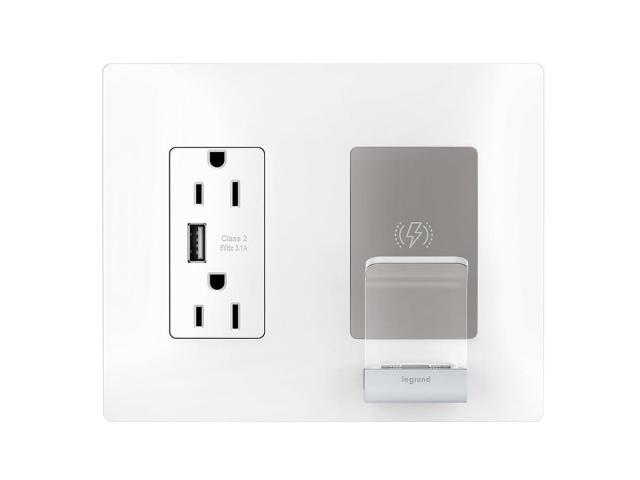 Legrand radiant RWC826USBWCCV2 Wireless USB Charger with 15 Amp Tamper Resistant Outlets and Type A USB Charging Port, for All Qi Enabled...