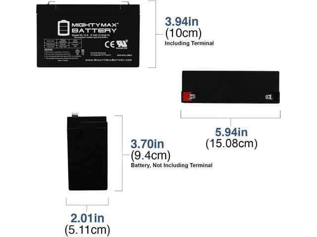 Mighty Max Battery ML12-6F2-6 Volt 12 AH, F2 Terminal, Rechargeable SLA AGM Battery