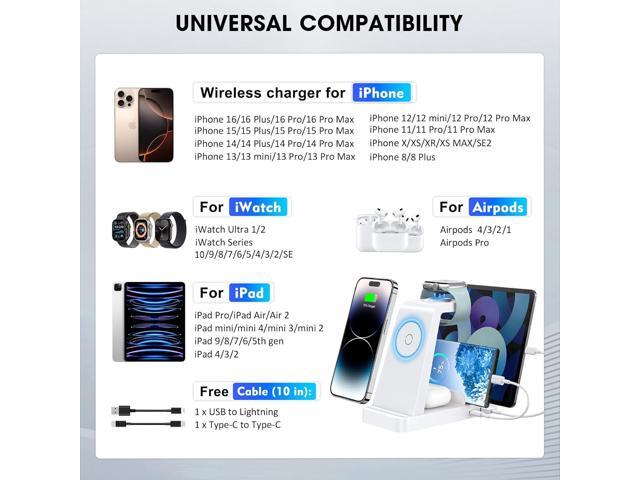 Wireless Charger for iPhone - 5 in 1 Charging Station for Multiple Devices Apple: Fast Wireless Charging Stand Dock for iPhone 16e 16 15 14 13 12...