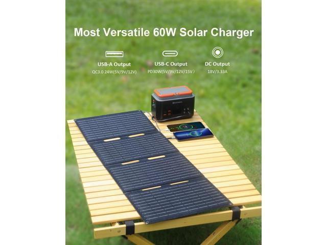 ELECAENTA 60W Portable Solar Panel for Power Station, USB C & USB A and DC 18V Output, IP68 Waterproof, Foldable ETFE Solar Charger, Compatible...