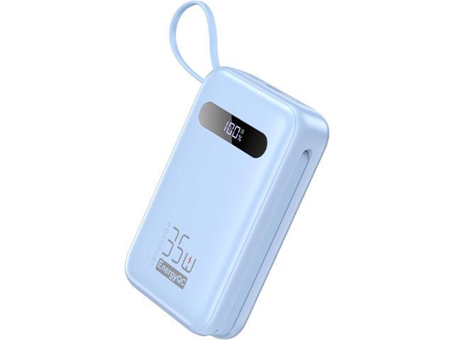 EnergyQC 20000mAh Portable Charger, 35W PD 3.0+QC 4.0 Fast Charging Power Bank with Built-in Lightning & USB-C in & Out Cables, Travel Battery Pack...