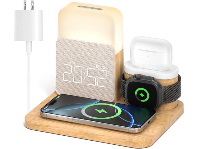 Alarm Clock Charging Station for Bedrooms, 7 in 1 Wireless Charging Station, Magnetic Charger with Night Light Bedside Clock for iPhone 17 16 15 14...