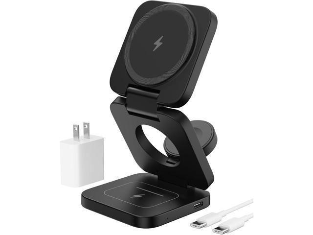 X55 Foldable 3 in 1 Charging Station for Apple Devices, 15W Fast Magnetic Wireless Charger, Magent Travel Charger Stand for iPhone 16 15 14 13 12...