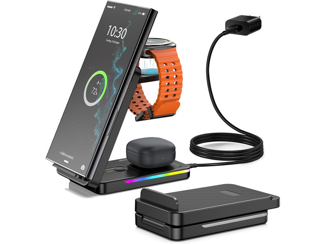 Wireless Charger for Samsung, 3 in 1 Wireless Charging Station for Samsung Galaxy S25 Ultra/Z Fold7/Flip7/S24, Foldable Charger for Samsung Galaxy...