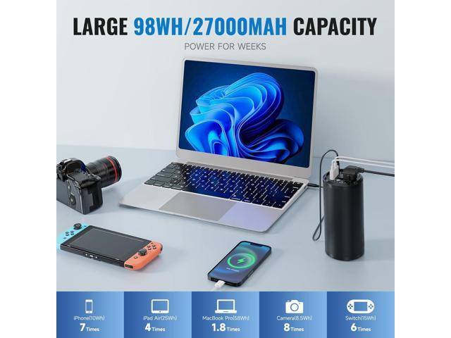 Portable Laptop Charger with AC Outlet, 98Wh/100W Power Bank 27000mAh External Travel Battery Pack with LED Flashlight for MacBook, IPad, Dell, HP,...