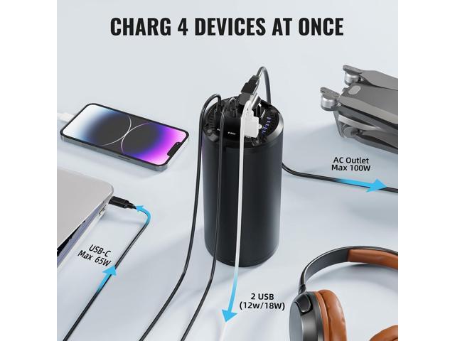 Portable Laptop Charger with AC Outlet, 98Wh/100W Power Bank 27000mAh External Travel Battery Pack with LED Flashlight for MacBook, IPad, Dell, HP,...