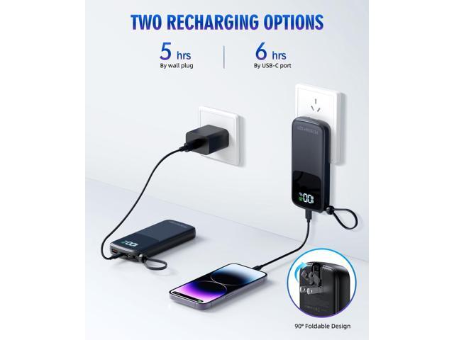 Portable-Charger-Power-Bank - 15000mAh Power Bank Supports PD 30W Fast Charging Built-in AC Wall Plug and 2 Output Cables with LED Display for...
