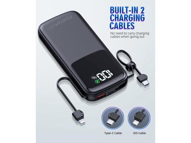 Portable-Charger-Power-Bank - 15000mAh Power Bank Supports PD 30W Fast Charging Built-in AC Wall Plug and 2 Output Cables with LED Display for...
