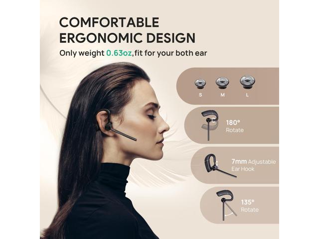 Mono wireless earpiece with 4-mic beamforming noise cancellation, up to 10 hours of talk time, adjustable ear hook for all-day comfortperfect for...