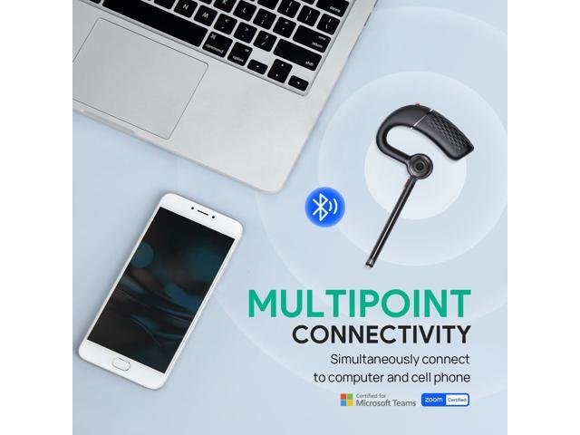 Mono wireless earpiece with 4-mic beamforming noise cancellation, up to 10 hours of talk time, adjustable ear hook for all-day comfortperfect for...