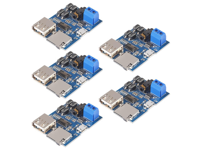 5PCS TF Card U Disk Play MP3 Decoder Player Module with Audio Amplifier Audio Decoding Player Module Micro USB 5V Power Supply