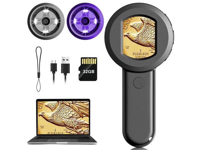 Pocket Digital Microscope Magnifying Glass with Light for Kids and Adults 100X Handheld Pocket Size Jewelers Loupe with 2' Screen, Portable USB...