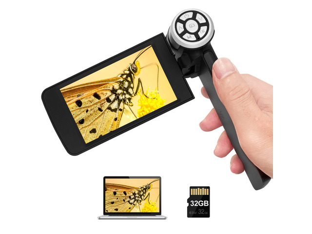 AD203 Handheld Digital Microscope, Portable Pocket USB Coin Microscope with 4 inch Screen for Kids and Adults, Black, Electronic FHD Video, Windows...