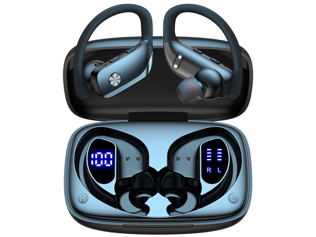 Ear Buds Wireless Earbuds Bluetooth Headphones with 80H Playtime LED Display Case, Over-Ear Hook with Mic, Stereo Sound, Easy Button Controls,...